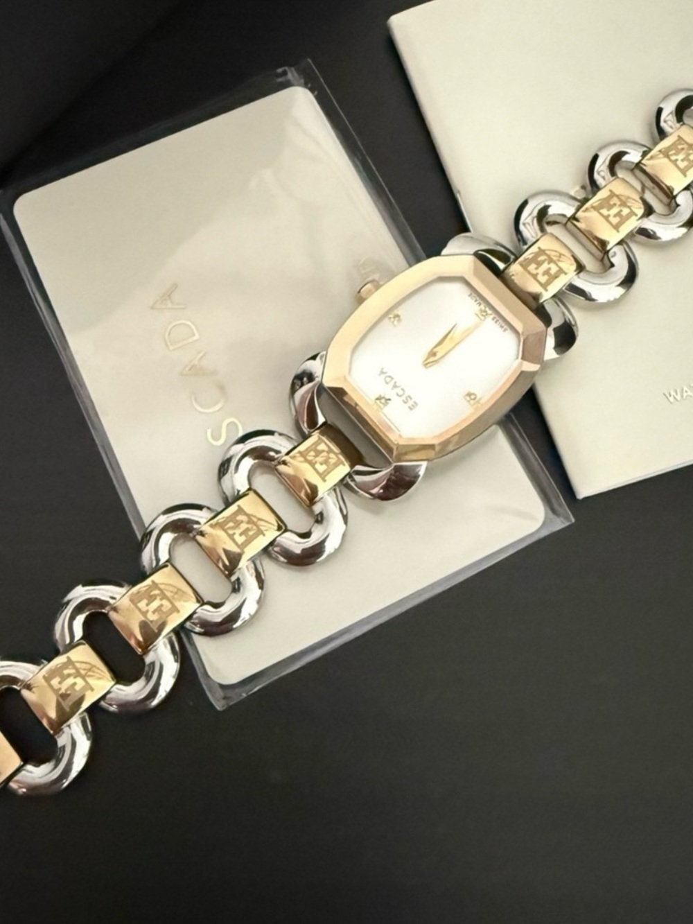 Escada Two-Tone Gold and Silver Link Bracelet Watch with White Dial - Picture 12 of 14